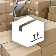 A stack of cardboard boxes with a logo of a box overlaid